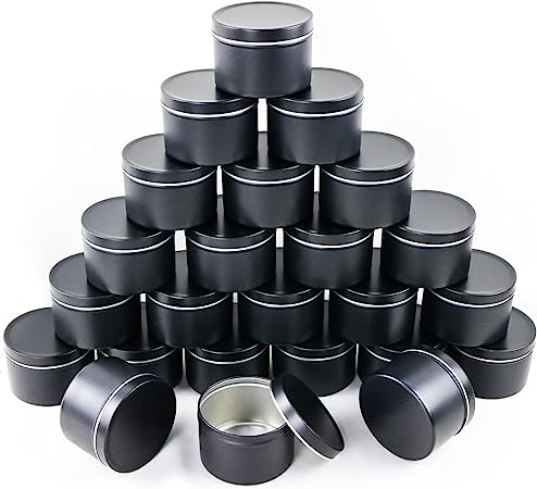 EricX Light Candle Tin 24 Piece, 8 oz, for Candle Making, Black
