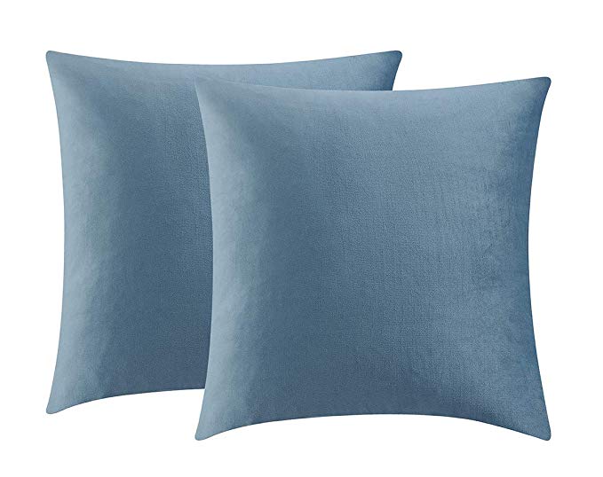 Comfortland Pack of 2, Decorative Velvet Pillow Covers Soft Square Throw Pillow Covers Soild Cushion Covers Light Blue Pillow Cases for Sofa Bedroom Car 20 x 20 Inch 50 x 50 cm