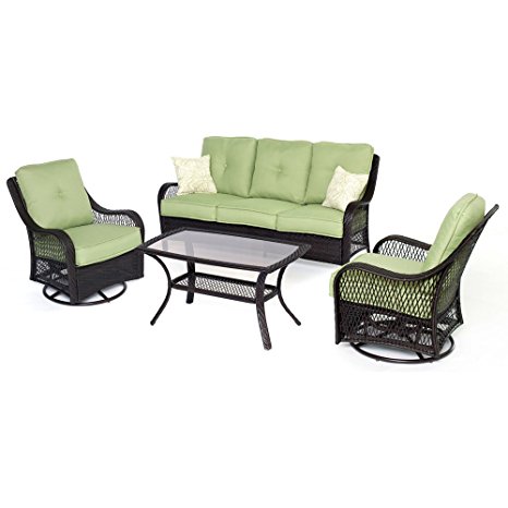 Hanover ORLEANS4PCSW Orleans 4-Piece Outdoor Lounging Set, Includes Sofa, 2 Swivel-Gliders and 43 by 26-Inch Coffee Table