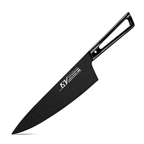 TUO Cutlery Chef Knife Titanium Coating Black - High Carbon German 1.4116 Stainless Steel - Chef's Knife with Ergonomic Hollow Handle - OURORA Series - 8''