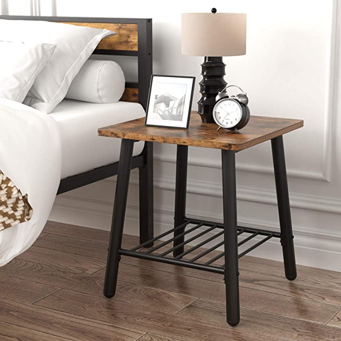 IRONCK Industrial End Tables with Storage Shelf, Side Tables Living Room, Metal Base Nightstand, Industrial Style