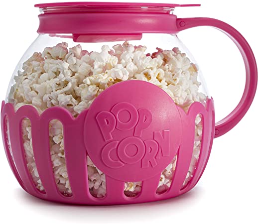 Ecolution Original Microwave Micro-Pop Popcorn Popper, Borosilicate Glass, 3-in-1 Silicone Lid, Dishwasher Safe, BPA Free, 3 Quart Family Size, Hot Pink