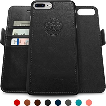 Dreem Fibonacci iP7 V1 RFID Wallet Case with Detachable Folio, Premium Vegan Leather, 2 Kickstands, Gift Box, for iPhone 7 PLUS - Black