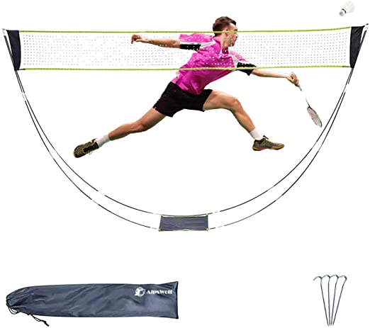 AlpsWolf Portable Badminton Net Set with Stand Carry Bag, Volleyball Badminton Combo Set with Net, Folding Volleyball Tennis Net with Tent Stakes for Ball Games Backyards Outdoor Team Sports