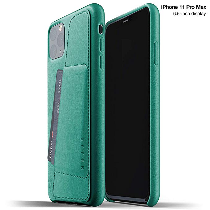 Mujjo Full Leather Wallet Case for Apple iPhone 11 Pro Max | 2-3 Card Holder Pocket | Premium Soft Supple Leather, Unique Natural Aging (Alpine Green)