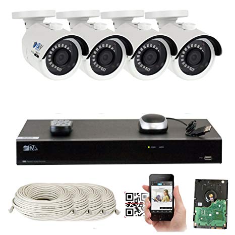 GW 8 Channel PoE NVR Ultra-HD 4K (3840x2160) Security Camera System with 4 x 4K (8MP) 2160p IP Camera, 100ft Night Vision, Outdoor Indoor Surveillance Camera