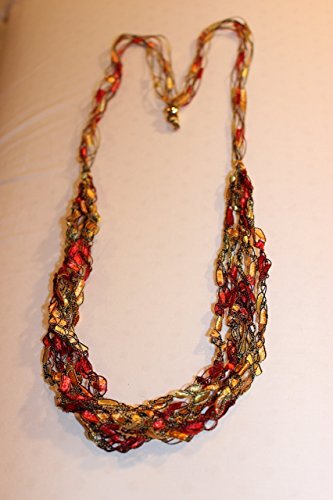 Adjustable Length Crochet Yarn Necklace Scarf Ladder Ribbon Red Yellow
