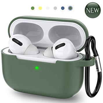 Kekilo AirPods Pro Case 2019 Full Protective Silicone Cover Accessories with Keychain Compatible for Apple AirPods Pro Wirless Charing Case-Olive Green