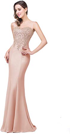 Babyonline Women's Lace Applique Long Formal Mermaid Evening Prom Dresses