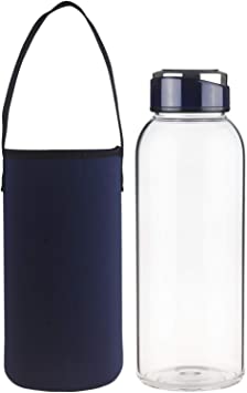 SHBRIFA Borosilicate Glass Water Bottle 1500ml / 1.5 litre, BPA Free Glass Drinking Bottle with Neoprene Sleeve and Leak-Proof Stainless Steel Lid(1500ml Royal blue)