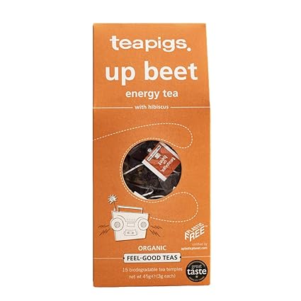 teapigs Up Beet Energy Tea Bags, 15 Count, Hibiscus, Fruit and Beet Root for Natural Energy Lift, Caffeinated