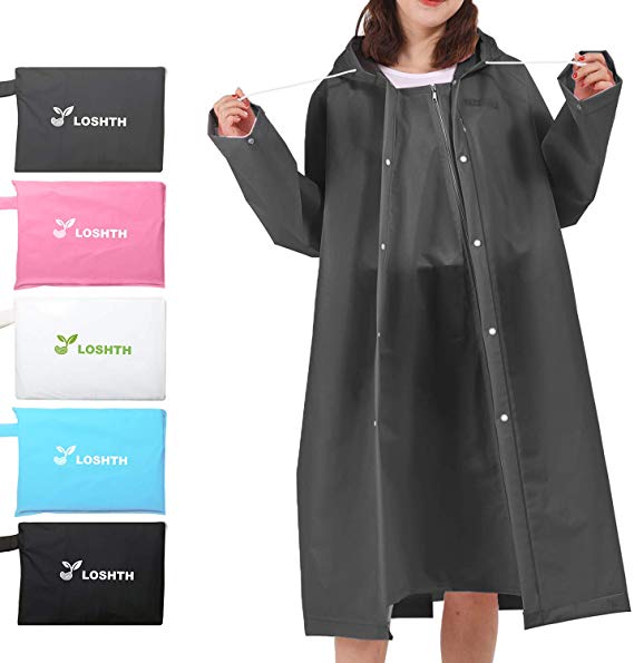 LOSHTH Rain Poncho Waterproof Reusable Breathable Raincoat for Adult Women Men