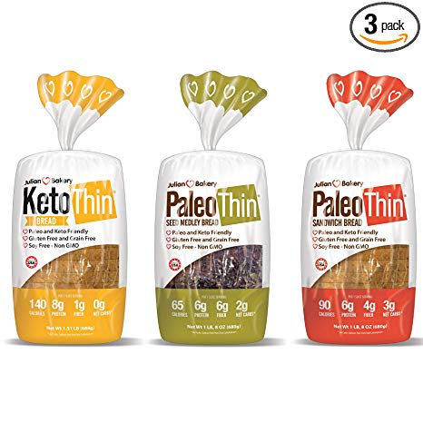 Keto | Paleo Thin | Bread (Variety) Low Carb, Gluten-Free, Grain-Free (From 0 Net Carbs) (3 Pack)