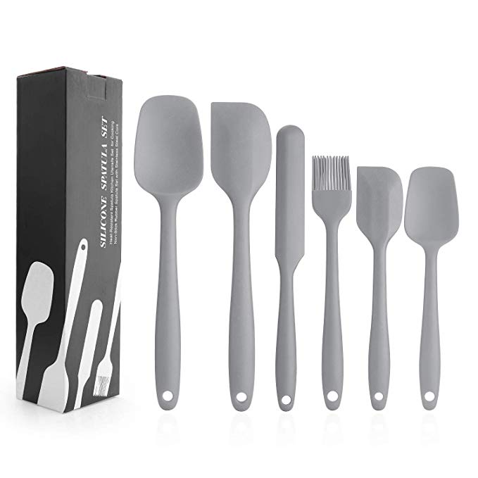 EKKONG Silicone Spatula Set - 6 Piece Non-Stick Rubber Spatula Set with Stainless Steel Core - Heat-Resistant Spatula Kitchen Utensils Set for Cooking, Baking and Mixing (Gray)