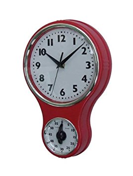 Lily's Home Retro Kitchen Timer Wall Clock, Bell Shape Red