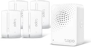 TP-Link Tapo Smart IoT Hub with Chime, Home Security System, Wireless, Work with Smart Alarm & Doorbell (Tapo H100)   Smart Contact Sensor, Window/Door Safeguard, Hub Required (Tapo T110)*4