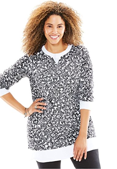 Women's Plus Size Soft Knit Better Fleece Sweatshirt Tunic In Solids And Prints