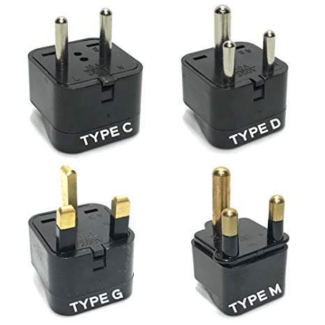 Seven Star Universal Travel Plug Adapters For Europe, India, Africa, UK, Hong Kong, Saudi Arabia - 4 Pack - Type C,D,G,M (Black)