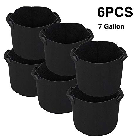 Dulcii 6Pcs /3/7/10/15 Gallon Reuseable Plant Growing Black Bags Flower Vegetable Aeration Planting Pot Container Indoor Outdoor Gardening Plant Pouch Fabric Pots With Handles (【7 Gallon】)