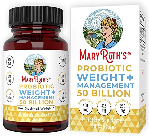 Probiotic Weight Management  by MaryRuth’s - 50 Billion CFU - Vegan Gut Health Supplement with Morosil, Garcinia Cambogia & Green Tea - Weight Loss Probiotic - 60 Ct