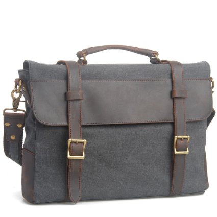 Peacechaos®vintage Canvas Leather Messenger Traveling Briefcase Shoulder Laptop Bag