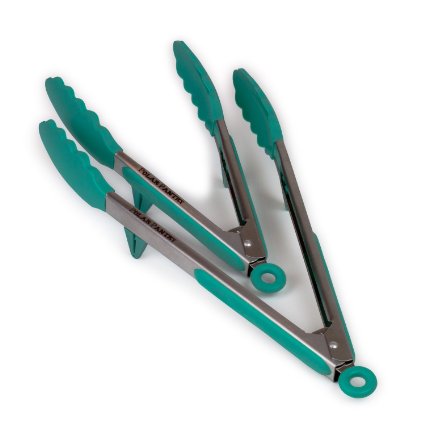 Polar Pantry Kitchen Tongs with Silicone Tips (9 & 12 inch set) in Teal with Lifetime Gaurantee