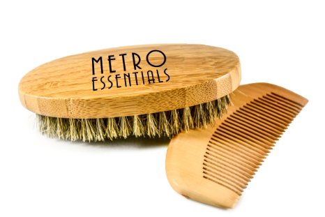 Beard Brush and Comb Set 100% Boar Bristle and Bamboo Wood Natural Grooming for Mustaches and Beards Can Be Used with Balm Oil for Softening Itchy Beards Soft Cotton Bag Included Perfect for Travel
