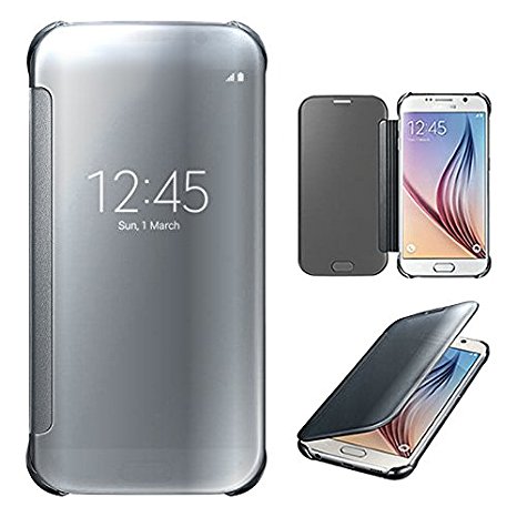 Xtra-Funky Range Samsung Galaxy S5 Smart Date / Time View Mirror Shiny Flip Hard Case Cover With Sleep / Wake Function - Silver