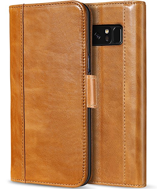 ProCase Galaxy Note 8 Genuine Leather Case, Vintage Wallet Folding Flip Case with Kickstand Card Slots Magnetic Closure Protective Cover for Samsung Galaxy Note8 -Brown
