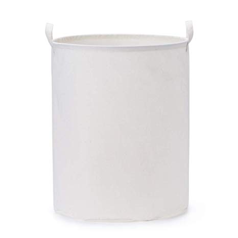Every Deco Cylinder Round Single Fabric Plastic Frame Laundry Basket Hamper Storage Bin Organization Collapsible Foldable Toys Clothes - 19.7" H/Large - White