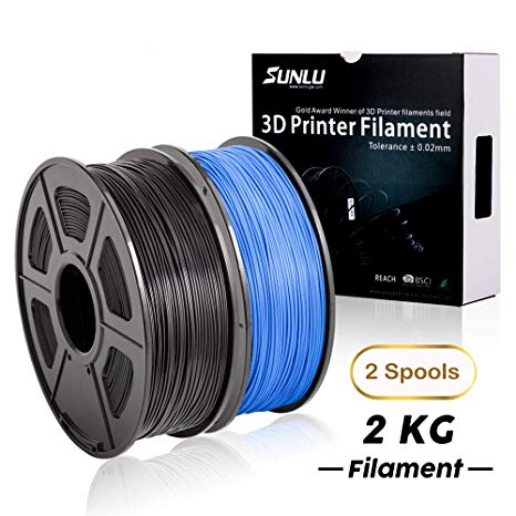 PLA  Filament 3D Printer Filament,2kg Spool (4.4 lbs) 1.75mm,Dimensional Accuracy  /- 0.02 mm, 2 Packs (Black   Blue) by SUNLU