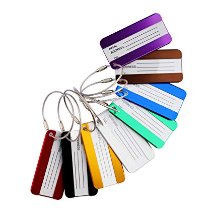 8 Pack Aluminium Metal Travel Luggage Tags Suitcase Card Holder Baggage Name Address ID Bag Label with Key Ring