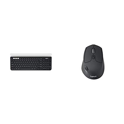 Logitech K780 Multi-Device Wireless Keyboard for Computer, Phone and Tablet & M720 Triathalon Multi-Device Wireless Mouse – Easily Move Text, Paired with Bluetooth or USB, Black