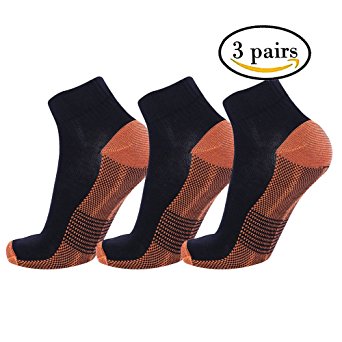 Copper Antibacterial Athletic Sport Socks for Men and Women-Moisture Wicking, Nonslip Ankle Socks(3 Pack)