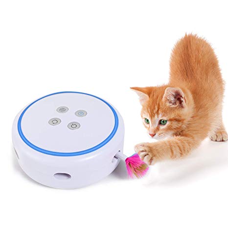 upsimples Interactive Cat Toy,Rechargeable Automatic Electronic Toy with Feathers for Cats Kittens Training Hunting Exercise(Full Unit)