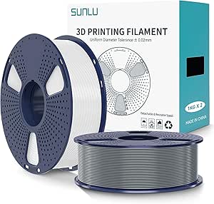 SUNLU PLA 2.0 3D Printer Filament 2KG, Tougher and Stronger PLA Plus Filament 1.75mm, Dimensional Accuracy  /-0.02mm, Reusable Materspool, 3D Printing Filament Fits for FDM 3D Printers (White Grey)