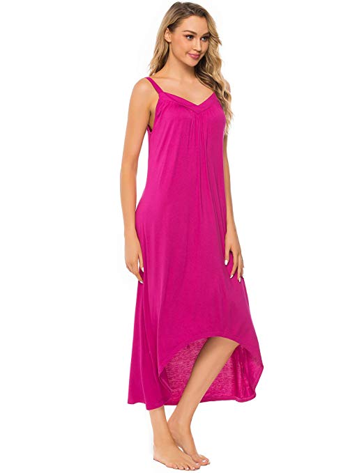 FINWANLO Womens Sleeveless Long Nightgown Cotton V Neck Sleepwear Full Slip Night Dress Chemise