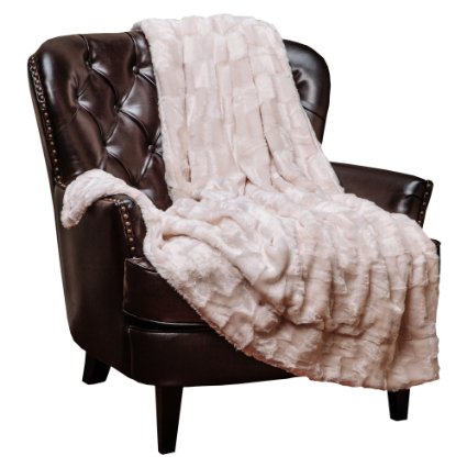 Chanasya Super Soft Cozy Sherpa Fuzzy Fur Warm Light Crme Ivory Beige Throw Blanket - Box Embossed Fur Pattern