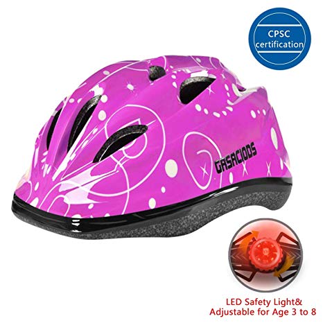 Kids Child Bike &Skateboard Helmet， With LED Warning Light Adjustable ASTM CPSC Safety for Scooter Rollerblading Inlineskating Cycling Balance Mutli-sport for Girls/Boys 3-8 Year old Toddler