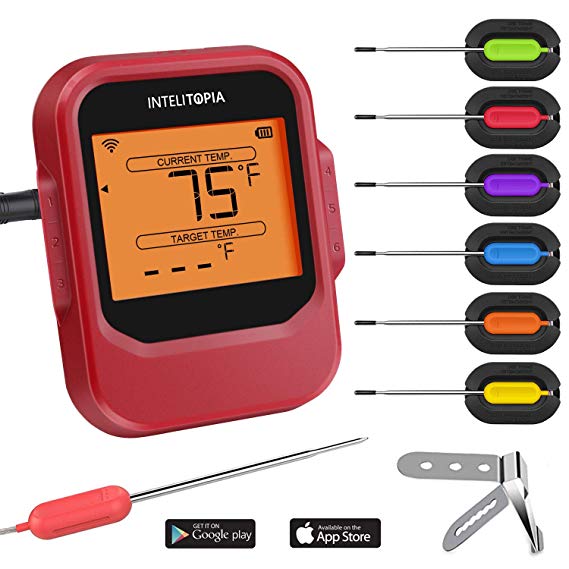 Intelitopia Meat Thermometer for Grilling，Smart Wireless Bluetooth Digital Cooking Grill Meat Thermometer Instant Read with Six Upgraded Stainless Steel Probes for Grilling, Smoker, BBQ and Oven