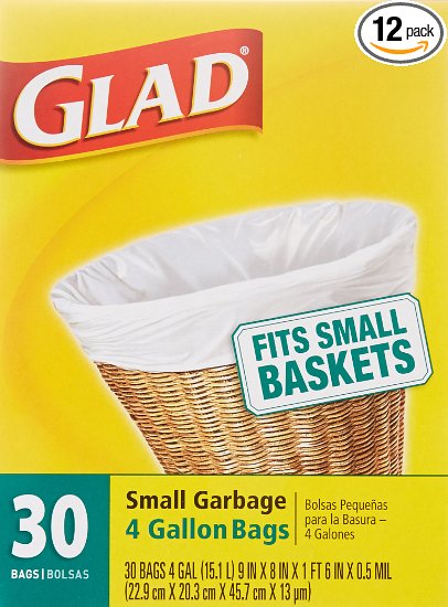 Glad Small Trash Bags 4 Gallon 30 Count Case of 12