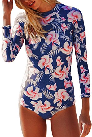 Kisscy Women's Printed Long Sleeve UV Protection Rash Guard Swimwear Beachwear