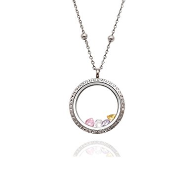 EVERLEAD 316L Stainless Steel Floating Charm Locket living memory locket pendant with Czech Crystals