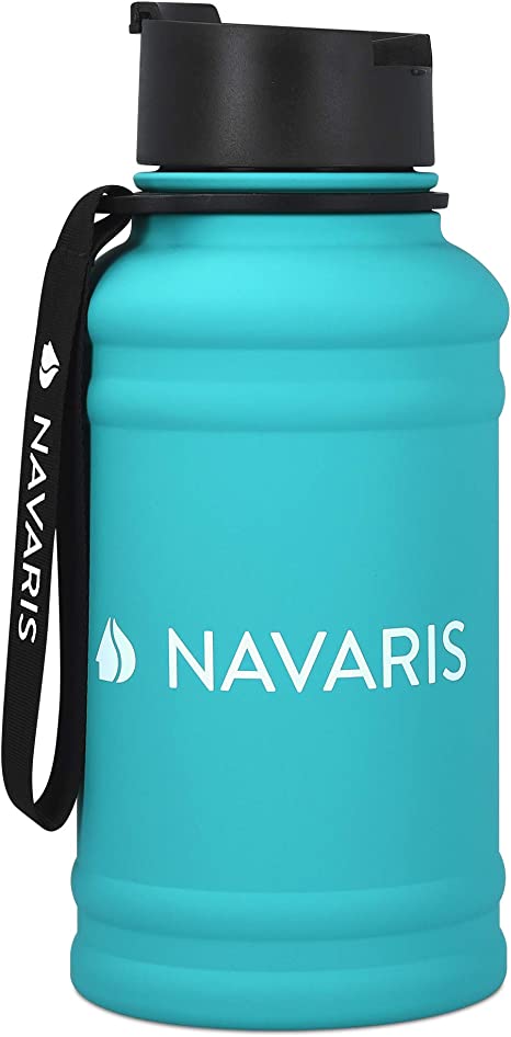 Navaris Stainless Steel Water Bottle - 1.3 Litre Large Metal Sports, Camping, Gym Canteen for Drinking Water, Liquid, Drinks