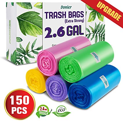 Small Wastebasket Trash Bags, 2.6 Gallon Clear Garbage Bags Extra Strong Small Trash Bags Trash Liners Small Bathroom Trash Bags For Bedroom, Home, Kitchen, 150 Counts 5 Color