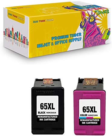 New York TonerTM New Compatible 2 Pack N9K04AN N9K03AN (HP 65XL) High Yield Inkjet For HP DeskJet 3752, 3755 . -- Black Color