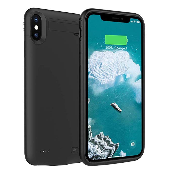 Battery Case for iPhone X/XS, ZURUN 4200mAh with Kickstand Portable Protective Charging Case Extended Rechargeable Battery Pack Charger Case Compatible with Apple iPhone X/XS/10 (5.8 inch) (Black)