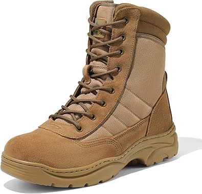 NORTIV 8 Men's Military Tactical Work Boots Side Zipper Leather Motorcycle Combat Boots (6-8 Inches)