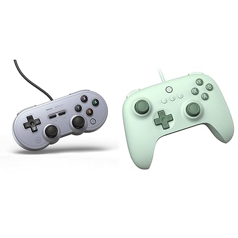 8Bitdo Sn30 Pro USB Wired Gamepad for Switch, Windows & Raspberry Pi(Gray Edition) & Ultimate C Wired Controller for Windows PC, Android, Steam Deck & Raspberry Pi (Field Green)