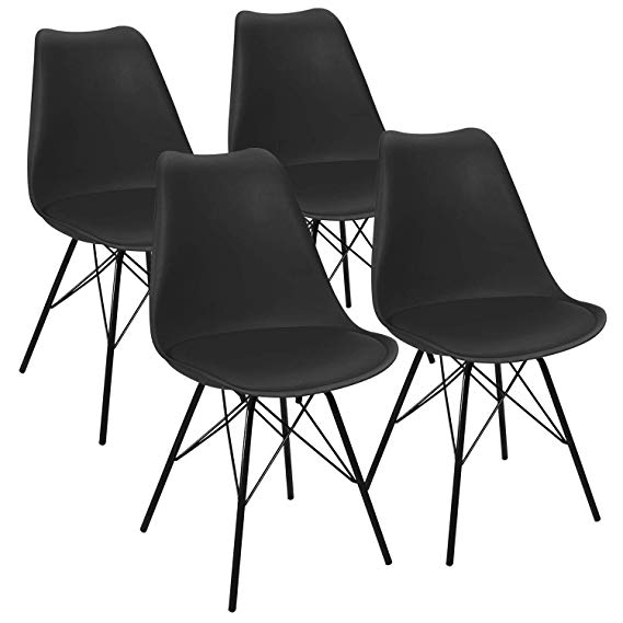 JUMMICO Kitchen Dining Chair with Soft Padded Mid Century Shell Side Chair Armless Tulip Chair Set of 4 (Black)